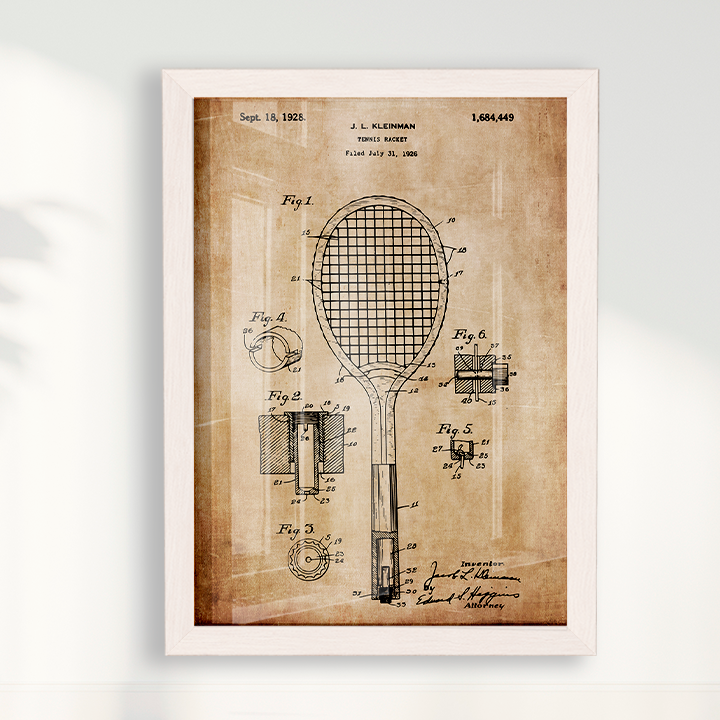 Quadro Patente Raquete Tênis sepia