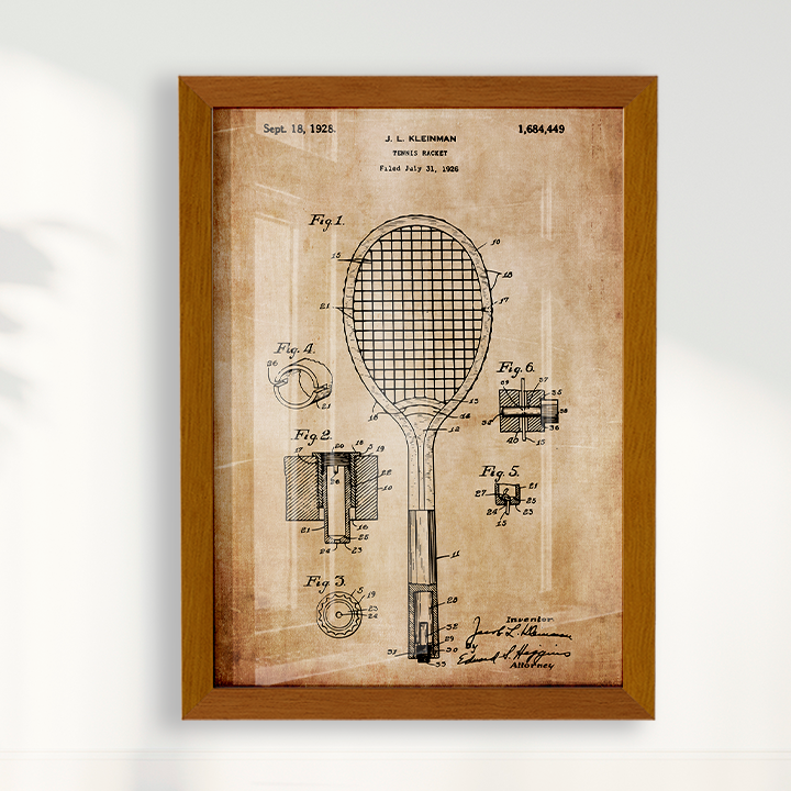 Quadro Patente Raquete Tênis sepia