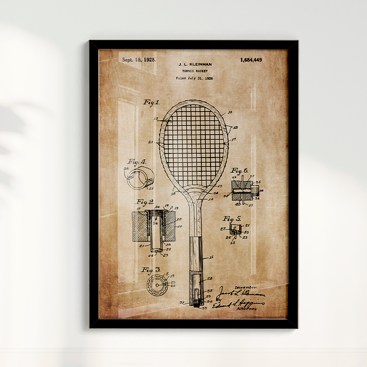 Quadro Patente Raquete Tênis sepia