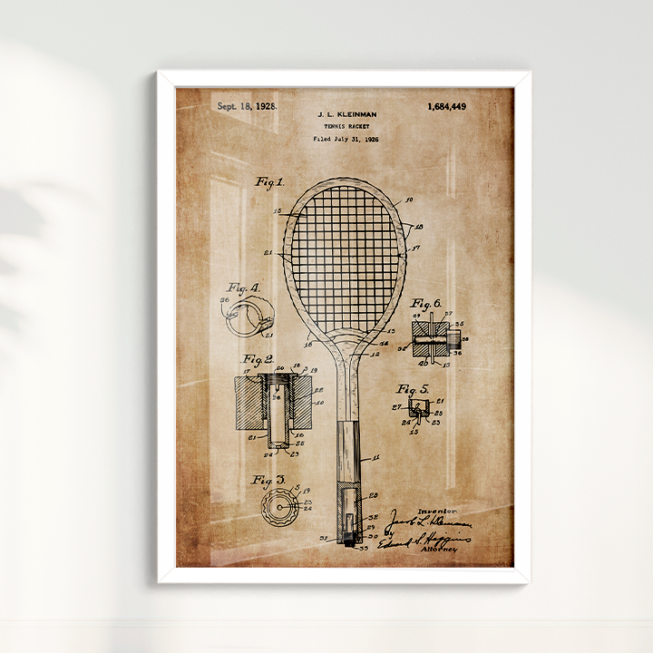 Quadro Patente Raquete Tênis sepia