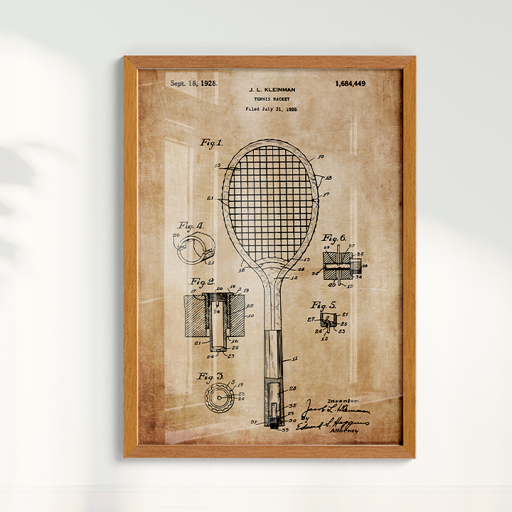 Quadro Patente Raquete Tênis sepia