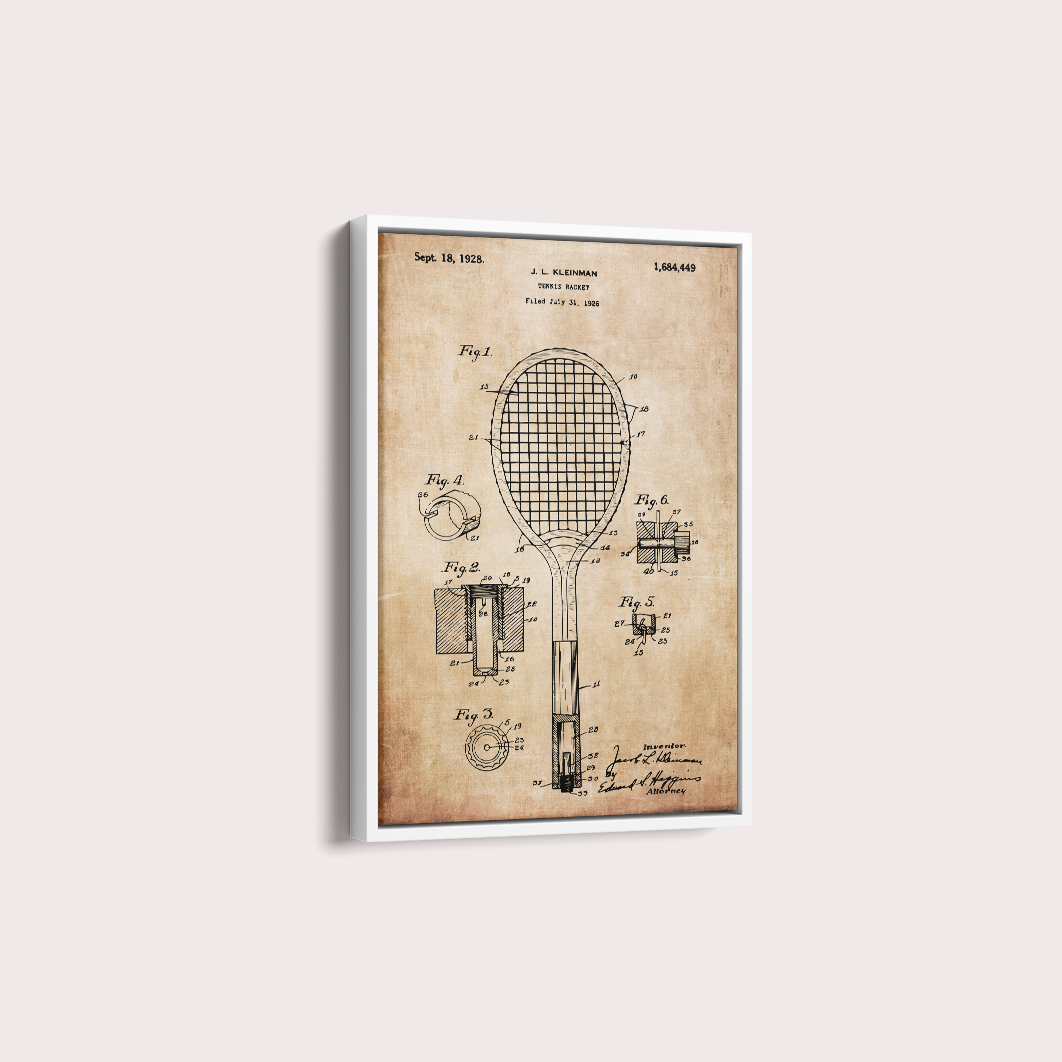 Quadro Patente Raquete Tênis sepia