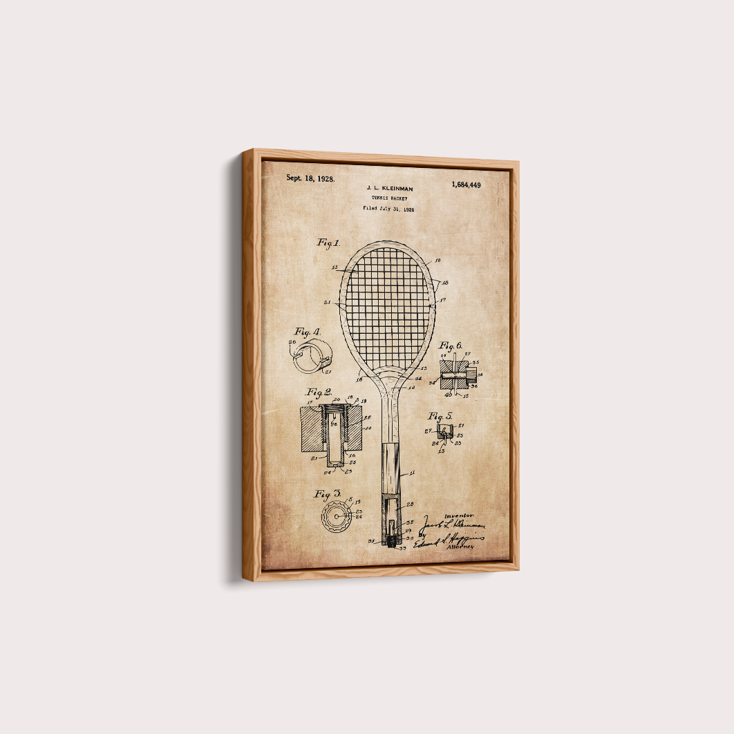 Quadro Patente Raquete Tênis sepia