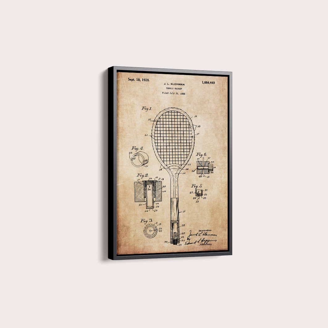 Quadro Patente Raquete Tênis sepia