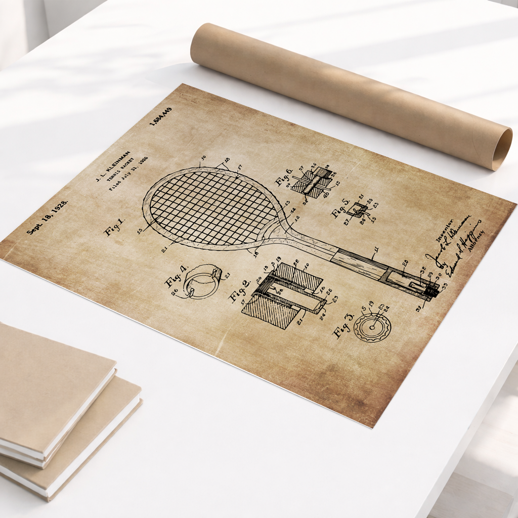 Print Patente Raquete Tênis sepia A2 Pronta Entrega