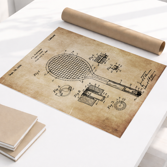 Print Patente Raquete Tênis sepia A2 Pronta Entrega