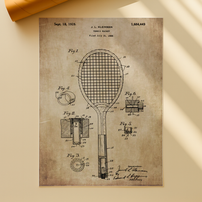 Print Arte Patente raquete de tênis sépia A3 - Pronta Entrega
