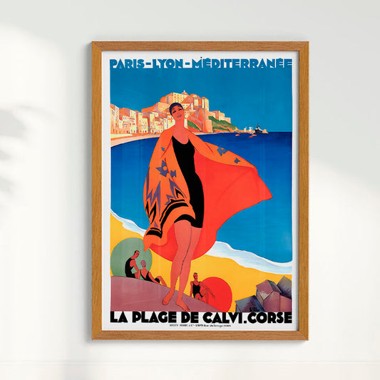 Quadro Poster Vintage La Plage de Calvi Roger Broders