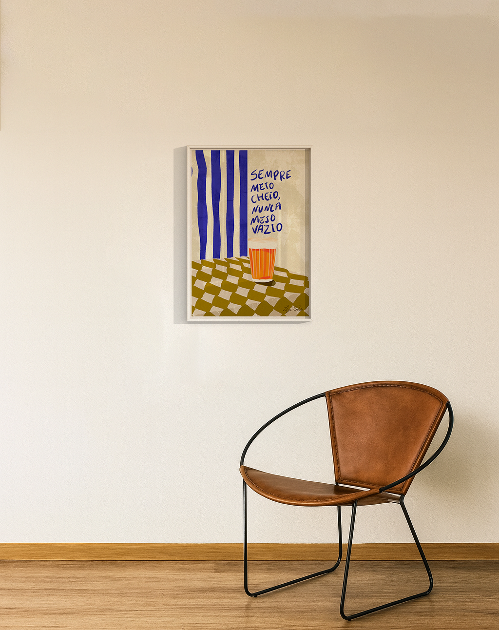 Quadro Sempre meio cheio por Elizeu Galvão moldura filete branca tamanho A2