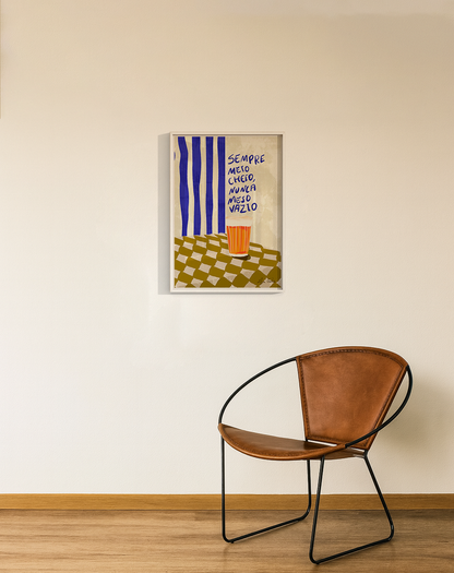 Quadro Sempre meio cheio por Elizeu Galvão moldura filete branca tamanho A2