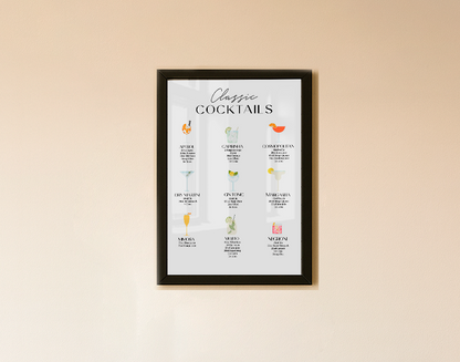 Quadro Classic Cocktails A3 - Pronta Entrega
