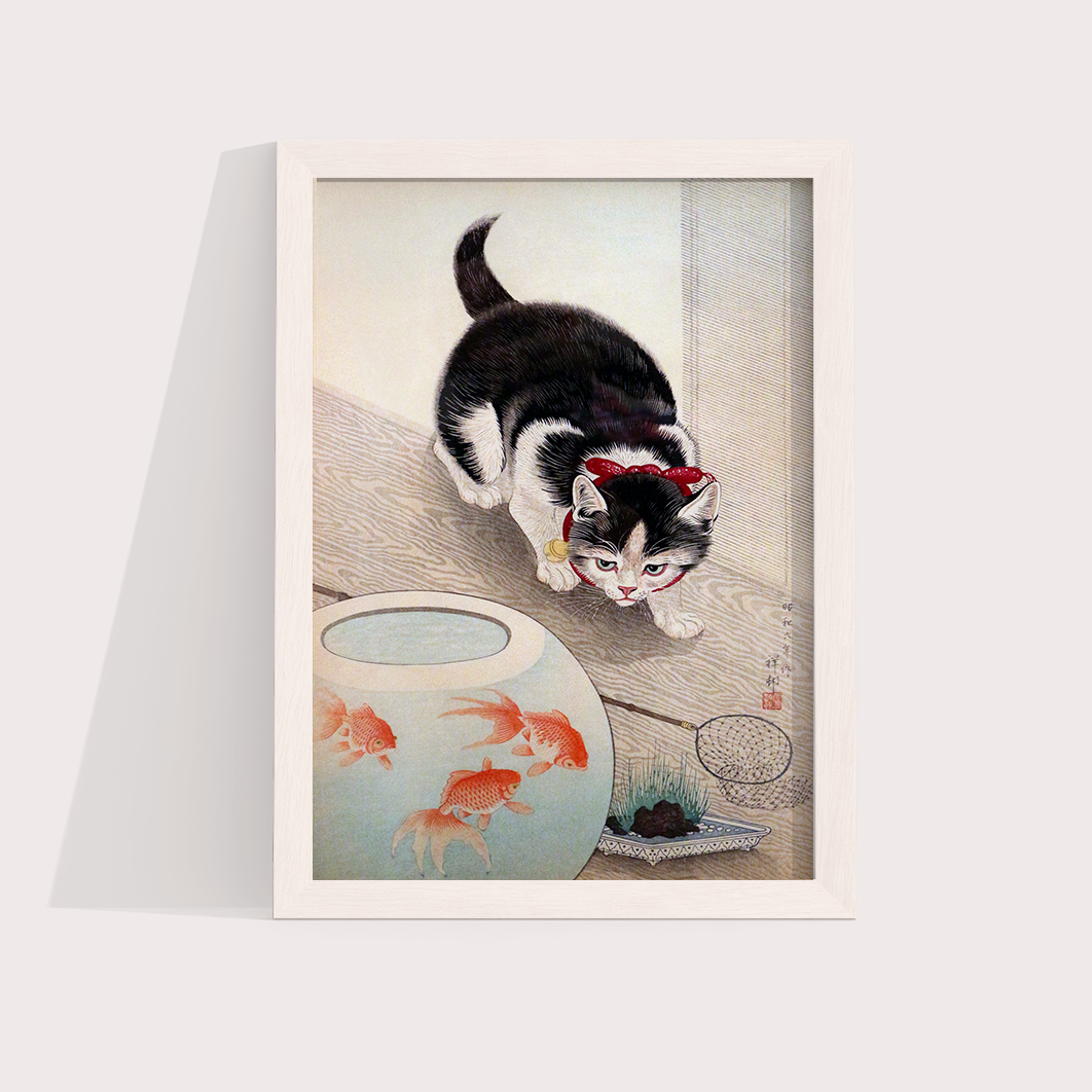 Cat and goldfish bowl (1933) por Ohara Koson