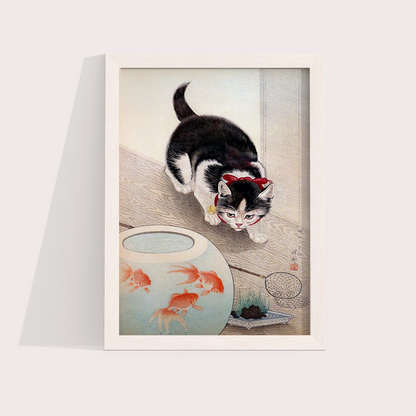Cat and goldfish bowl (1933) por Ohara Koson
