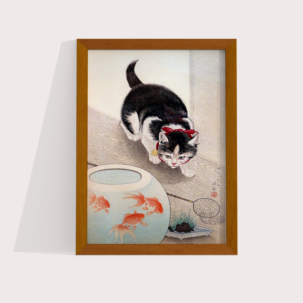Cat and goldfish bowl (1933) por Ohara Koson