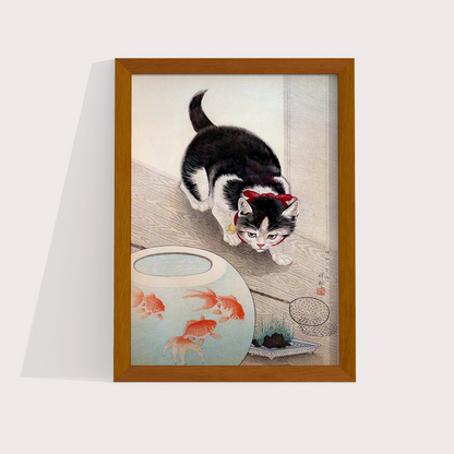 Cat and goldfish bowl (1933) por Ohara Koson