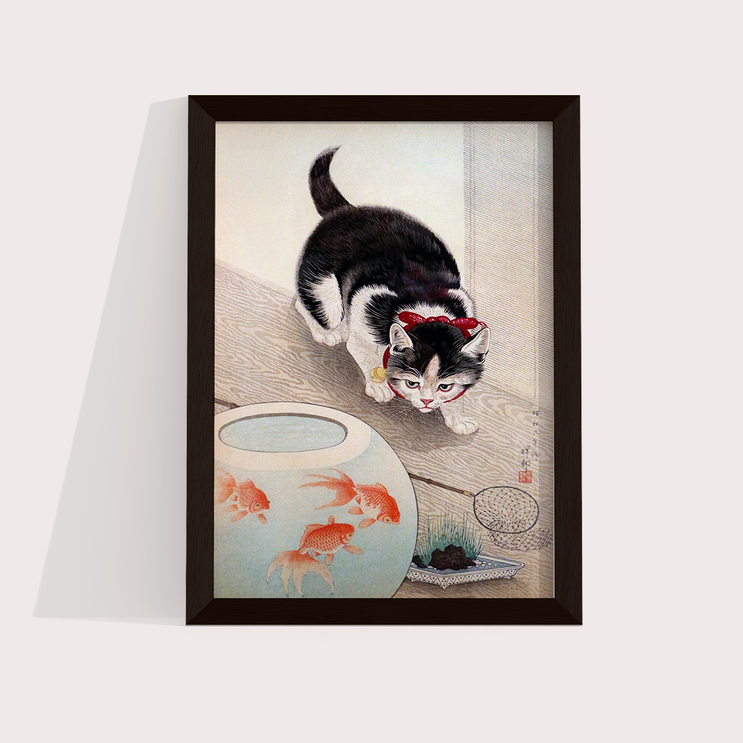 Cat and goldfish bowl (1933) por Ohara Koson