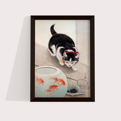 Cat and goldfish bowl (1933) por Ohara Koson