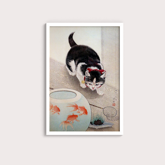Cat and goldfish bowl (1933) por Ohara Koson