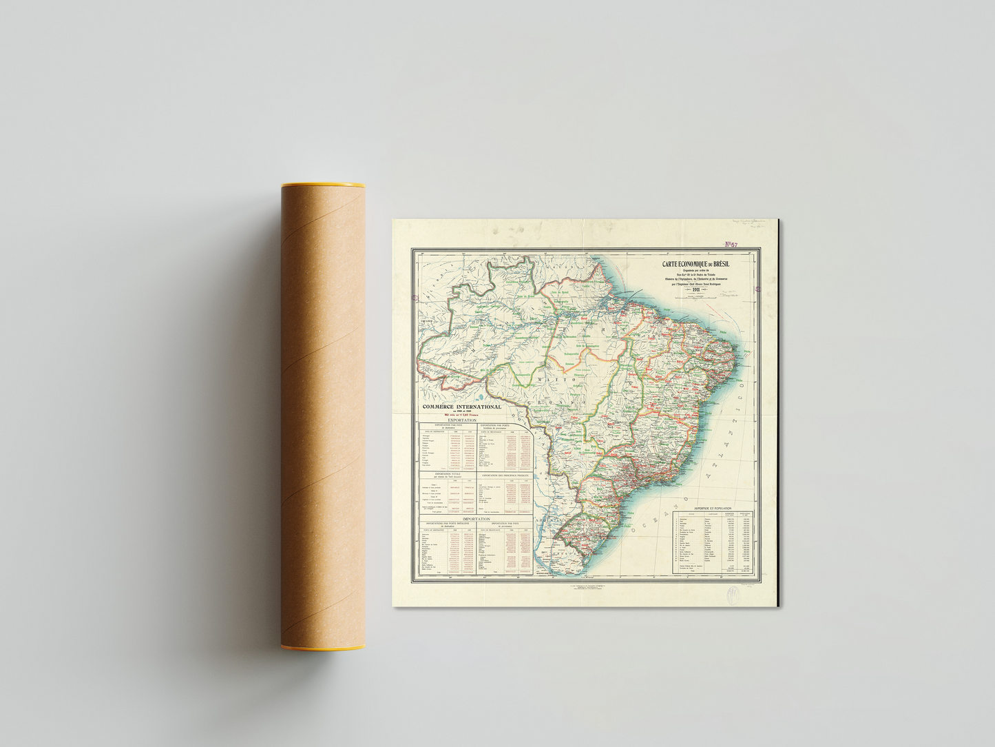 Poster Mapa Vintage Brasil 1911 - Pronta Entrega tamanho 30x30cm