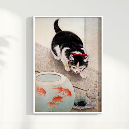 Quadro Cat and goldfish bowl (1933) por Ohara Koson