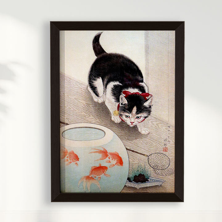 Quadro Cat and goldfish bowl (1933) por Ohara Koson