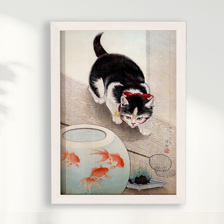 Quadro Cat and goldfish bowl (1933) por Ohara Koson