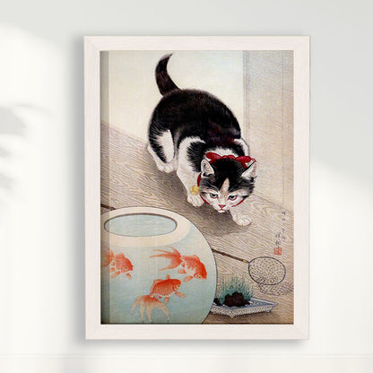 Quadro Cat and goldfish bowl (1933) por Ohara Koson