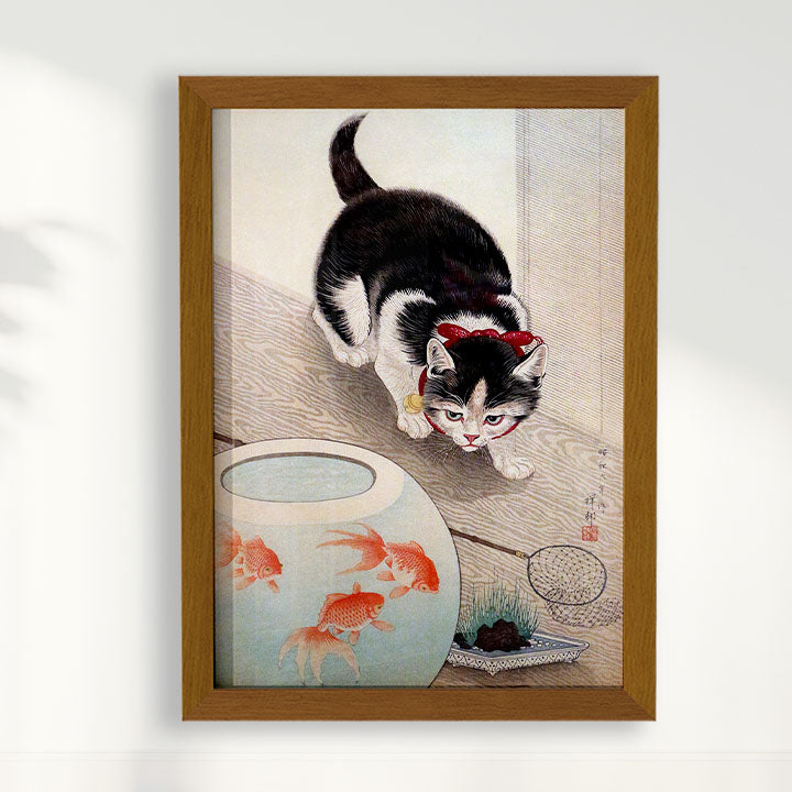 Quadro Cat and goldfish bowl (1933) por Ohara Koson