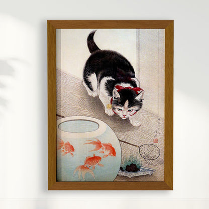 Quadro Cat and goldfish bowl (1933) por Ohara Koson