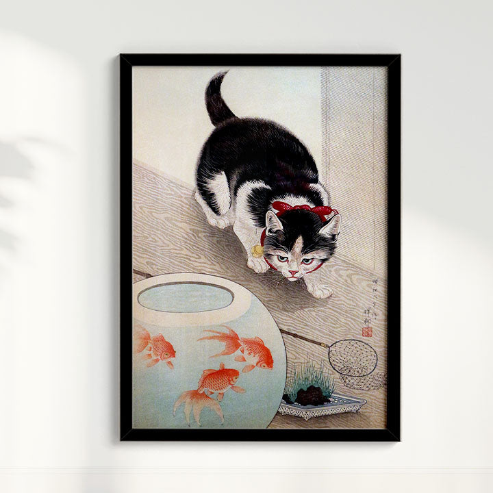 Quadro Cat and goldfish bowl (1933) por Ohara Koson