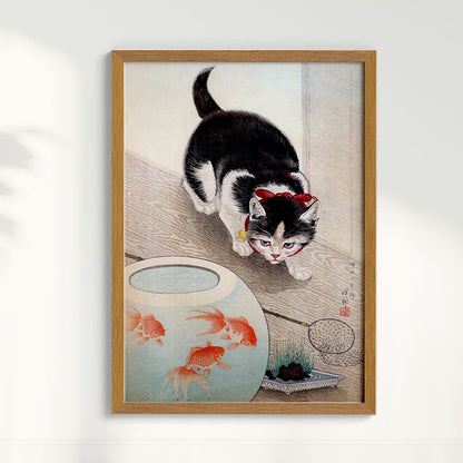 Quadro Cat and goldfish bowl (1933) por Ohara Koson