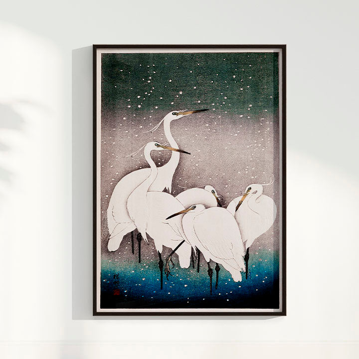 Quadro Grupo de garças arte japonesa de Ohara Koson