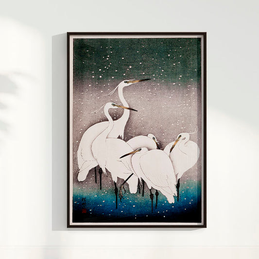 Quadro Grupo de garças arte japonesa de Ohara Koson