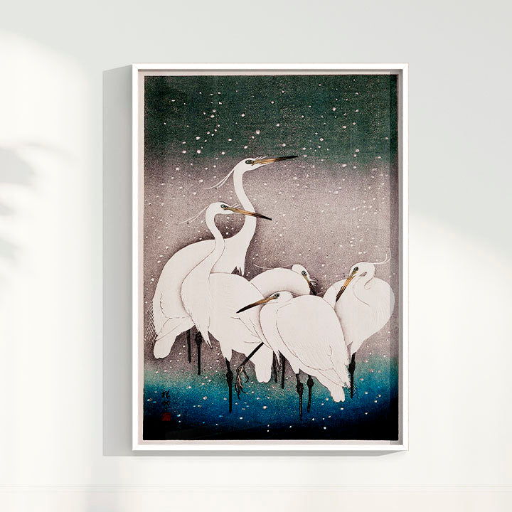 Quadro Grupo de garças arte japonesa de Ohara Koson