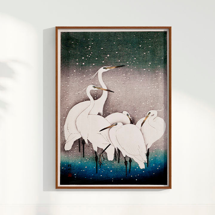 Quadro Grupo de garças arte japonesa de Ohara Koson