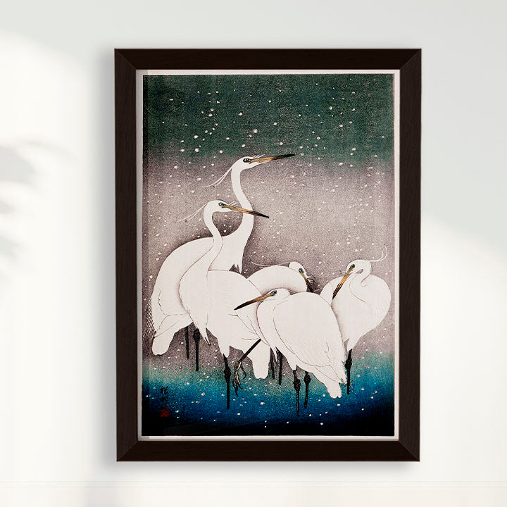 Quadro Grupo de garças arte japonesa de Ohara Koson