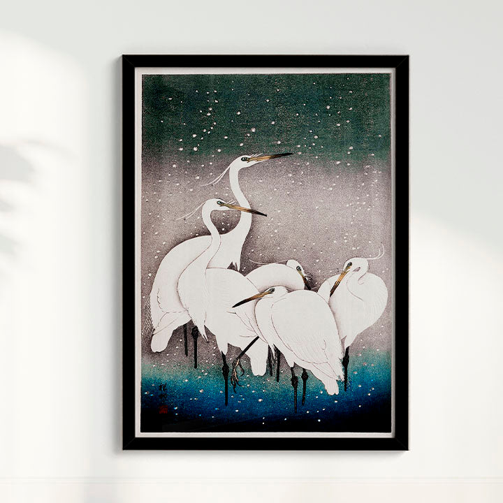 Quadro Grupo de garças arte japonesa de Ohara Koson