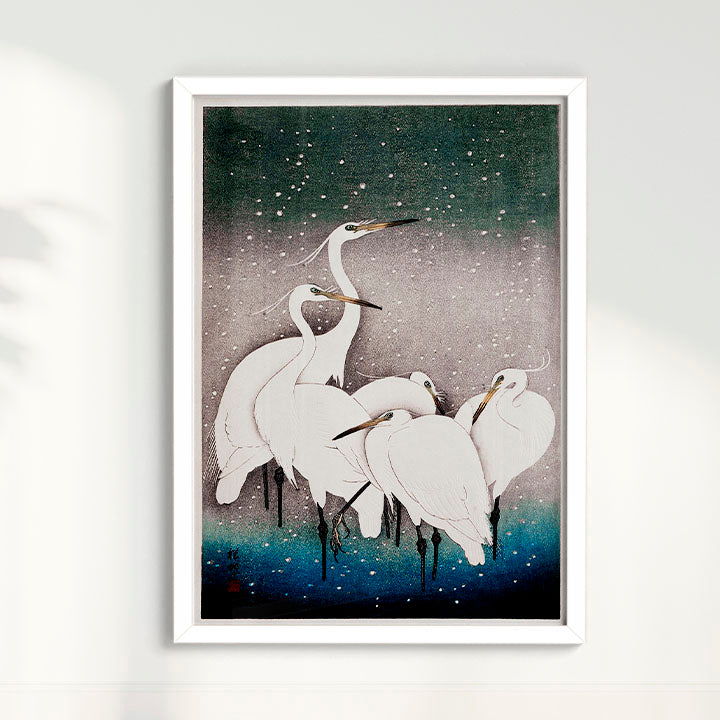 Quadro Grupo de garças arte japonesa de Ohara Koson