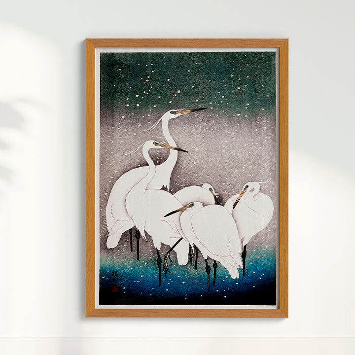 Quadro Grupo de garças arte japonesa de Ohara Koson