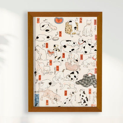 Quadro Gatos arte japonesa vintage de Utagawa Kuniyoshi