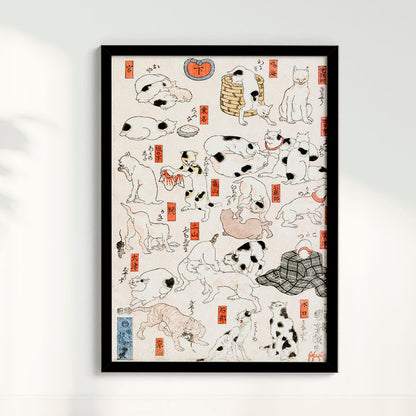 Quadro Gatos arte japonesa vintage de Utagawa Kuniyoshi