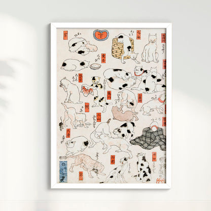 Quadro Gatos arte japonesa vintage de Utagawa Kuniyoshi