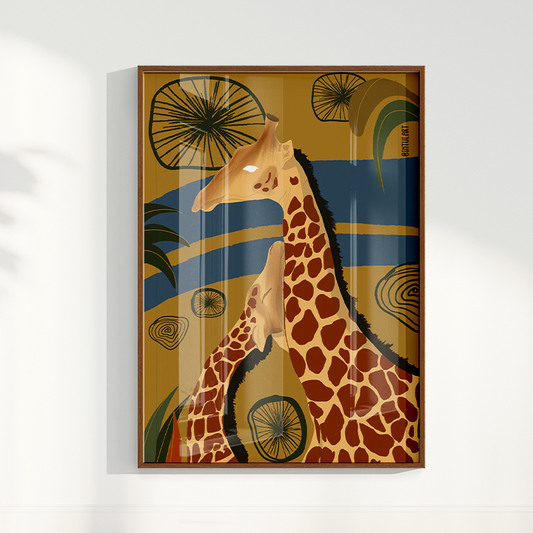 Quadro Girafa fundo Azul por Intui.Art