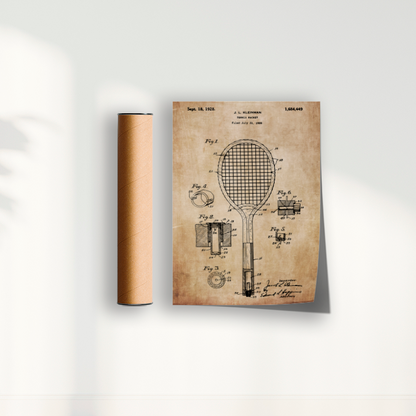 Quadro Patente Raquete Tênis sepia