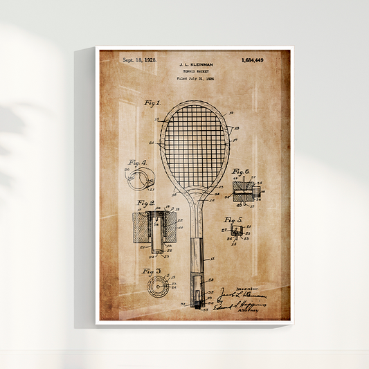 Quadro Patente Raquete Tênis sepia