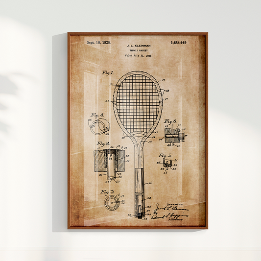Quadro Patente Raquete Tênis sepia