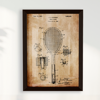 Quadro Patente Raquete Tênis sepia