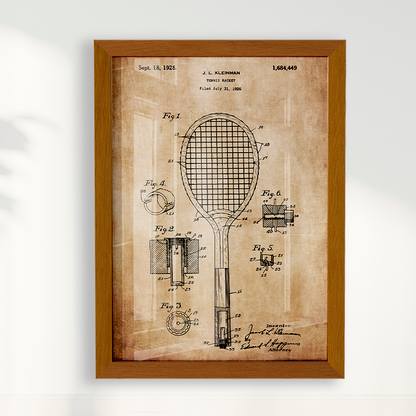 Quadro Patente Raquete Tênis sepia