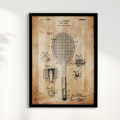 Quadro Patente Raquete Tênis sepia