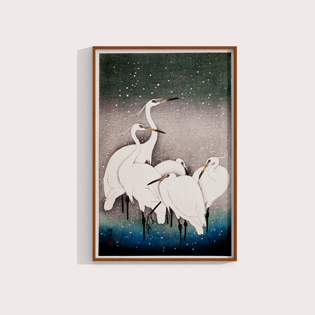 Grupo de garças - arte japonesa por Ohara Koson